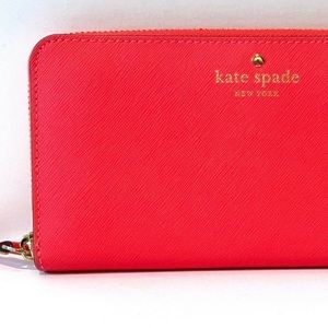 Kate Spade Women's Wallet Continental Zip Around 80s Neon Orange Christmas Gift